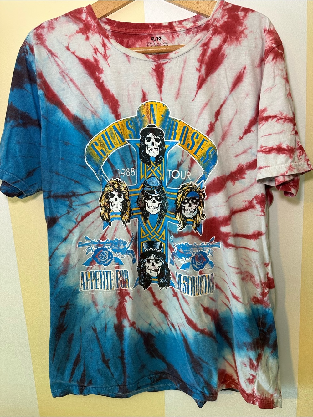 Guns N' Roses XL Tie Dye 1988 Tour Graphic Modern Reprint Tee